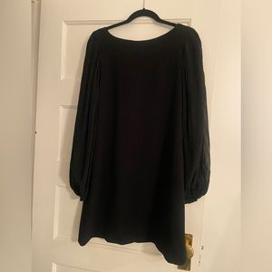 White House blk market black dress sheer pleated dolman sleeves